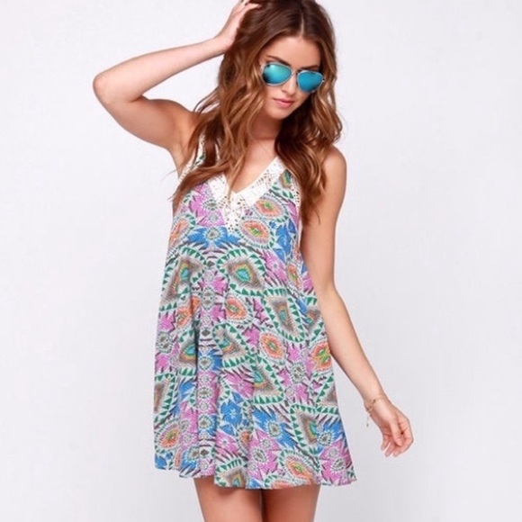Lovers + Friends Hula Babydoll Dress in Mosaic Print Sz XS - Picture 1 of 10